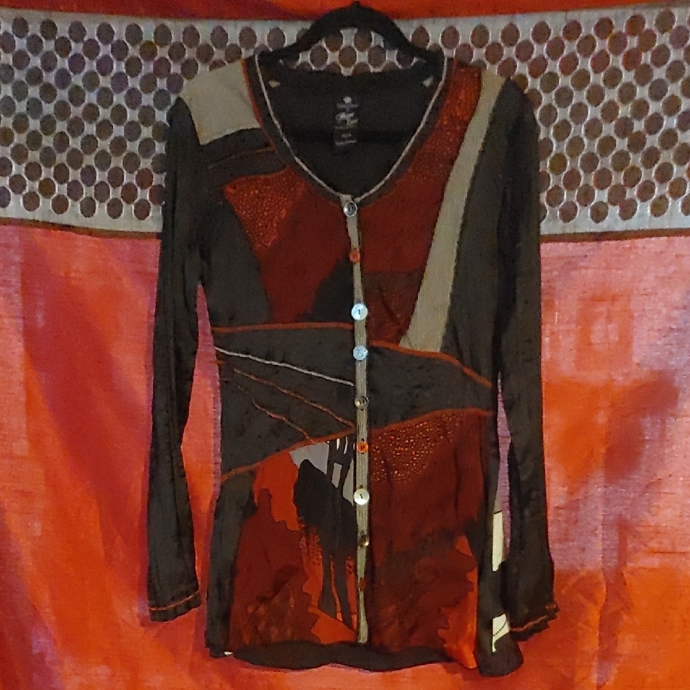Point Zero Black Red And Gray Blouse Sz Med